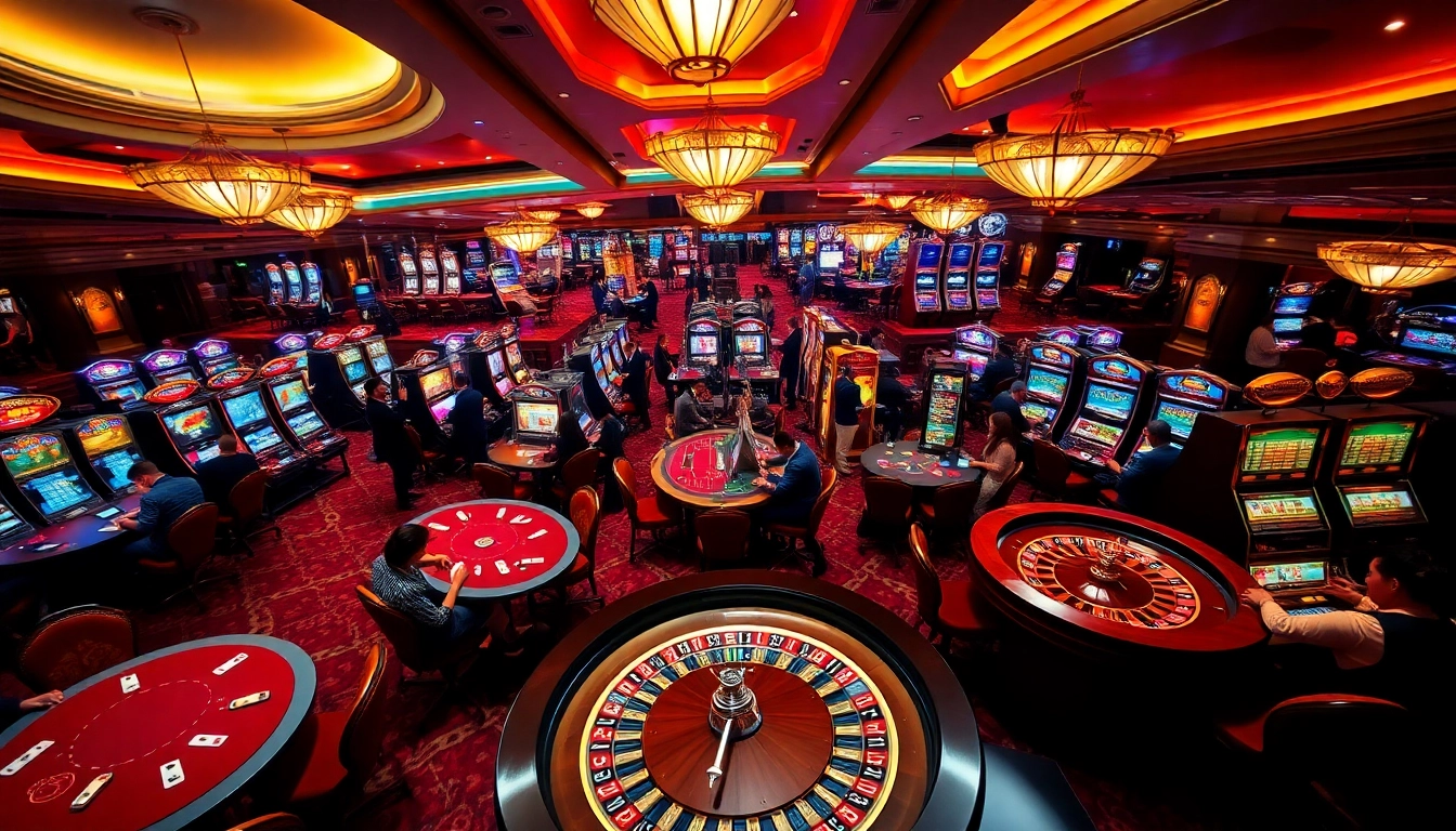 The excitement of casino en ligne argent réel with vibrant gaming tables, poker chips, and engaged players.