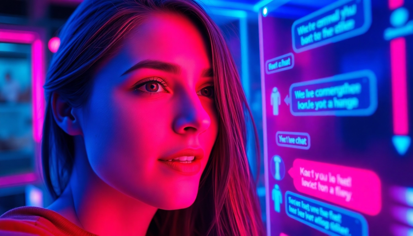 Experience innovative free AI sex chat interface with vibrant colors and futuristic design elements.