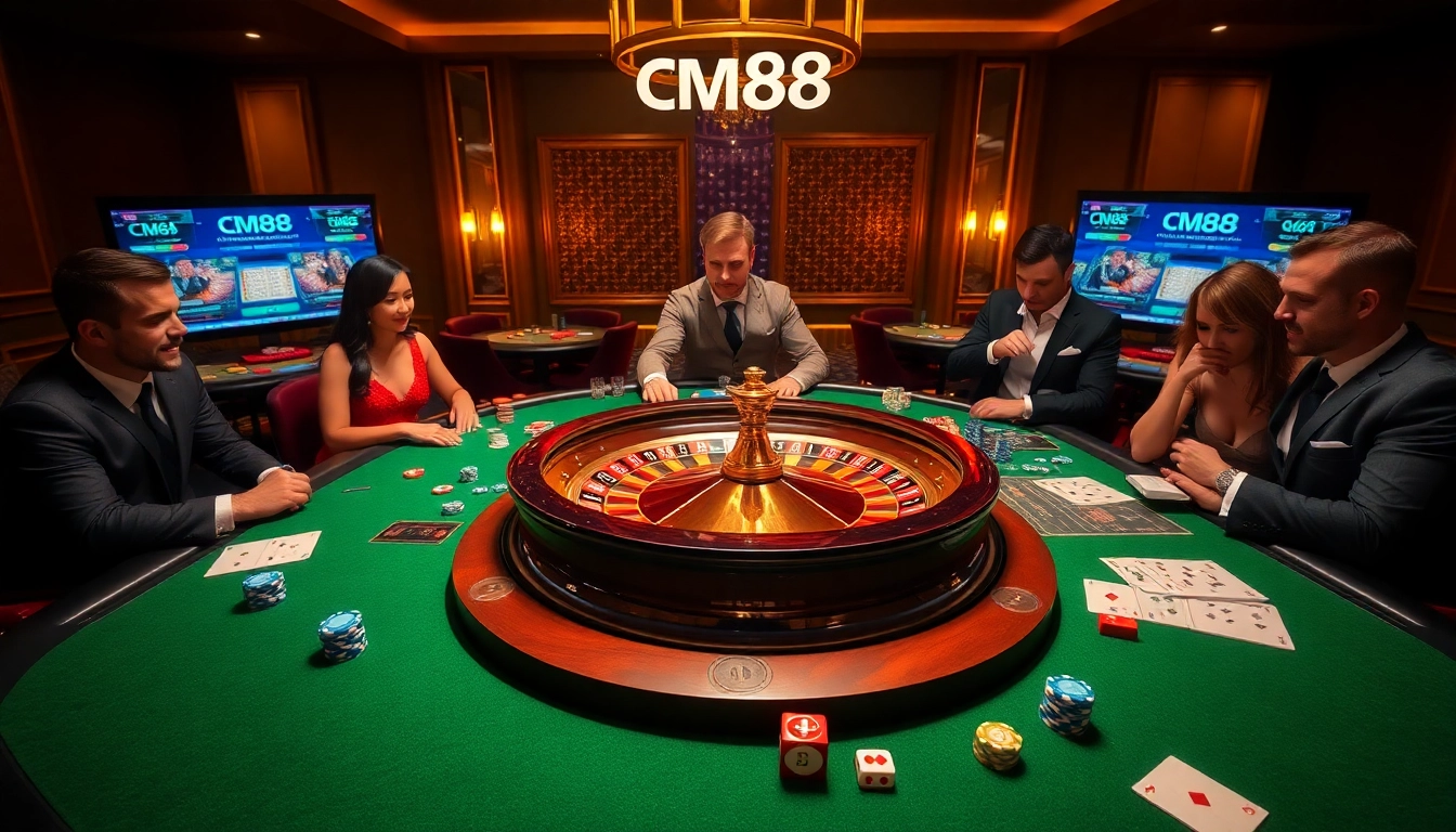Engage in high-stakes gaming excitement at CM88's glamorous casino table, complete with poker chips and a roulette wheel.